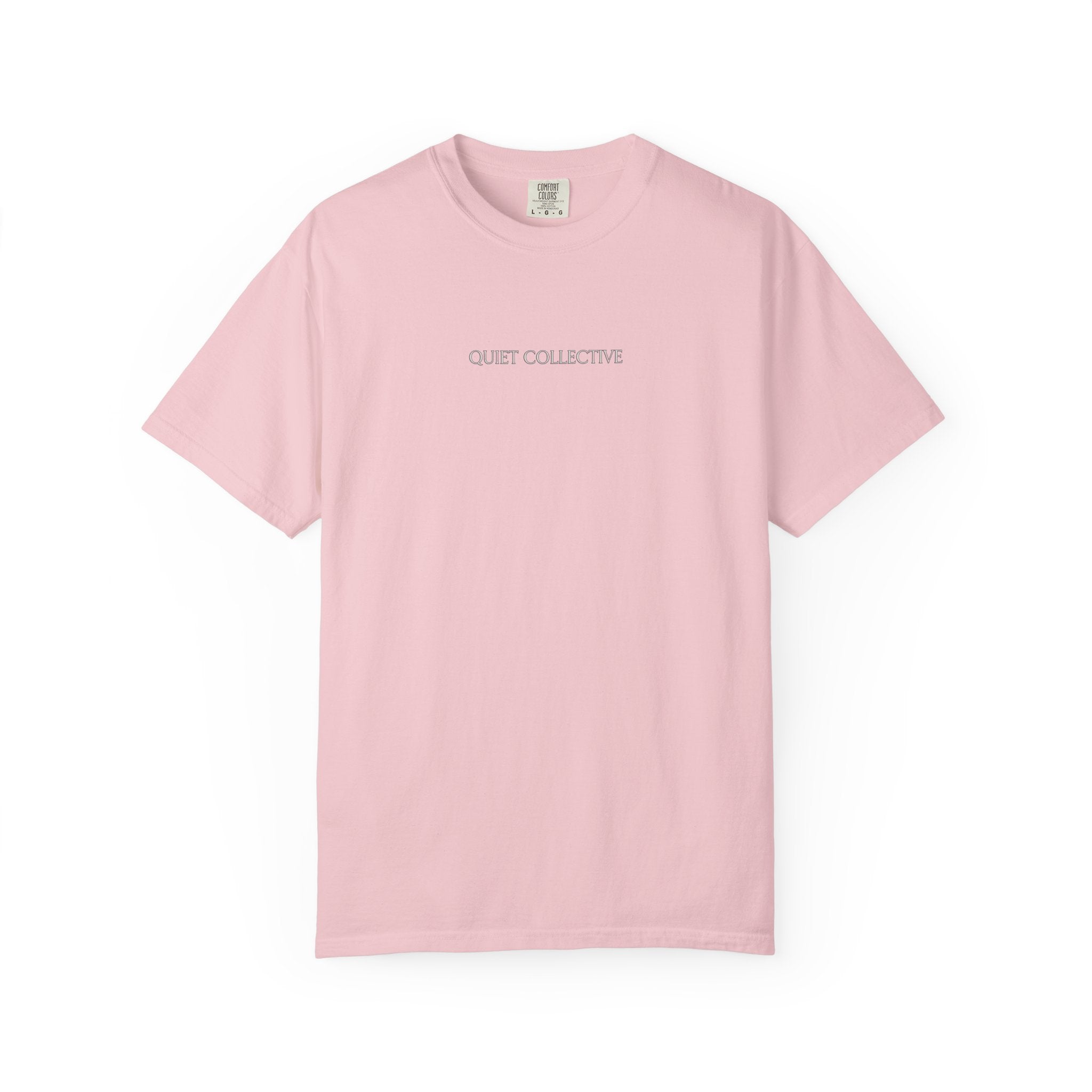 Quiet Collective minimalist logo T-Shirt | small chest text, white