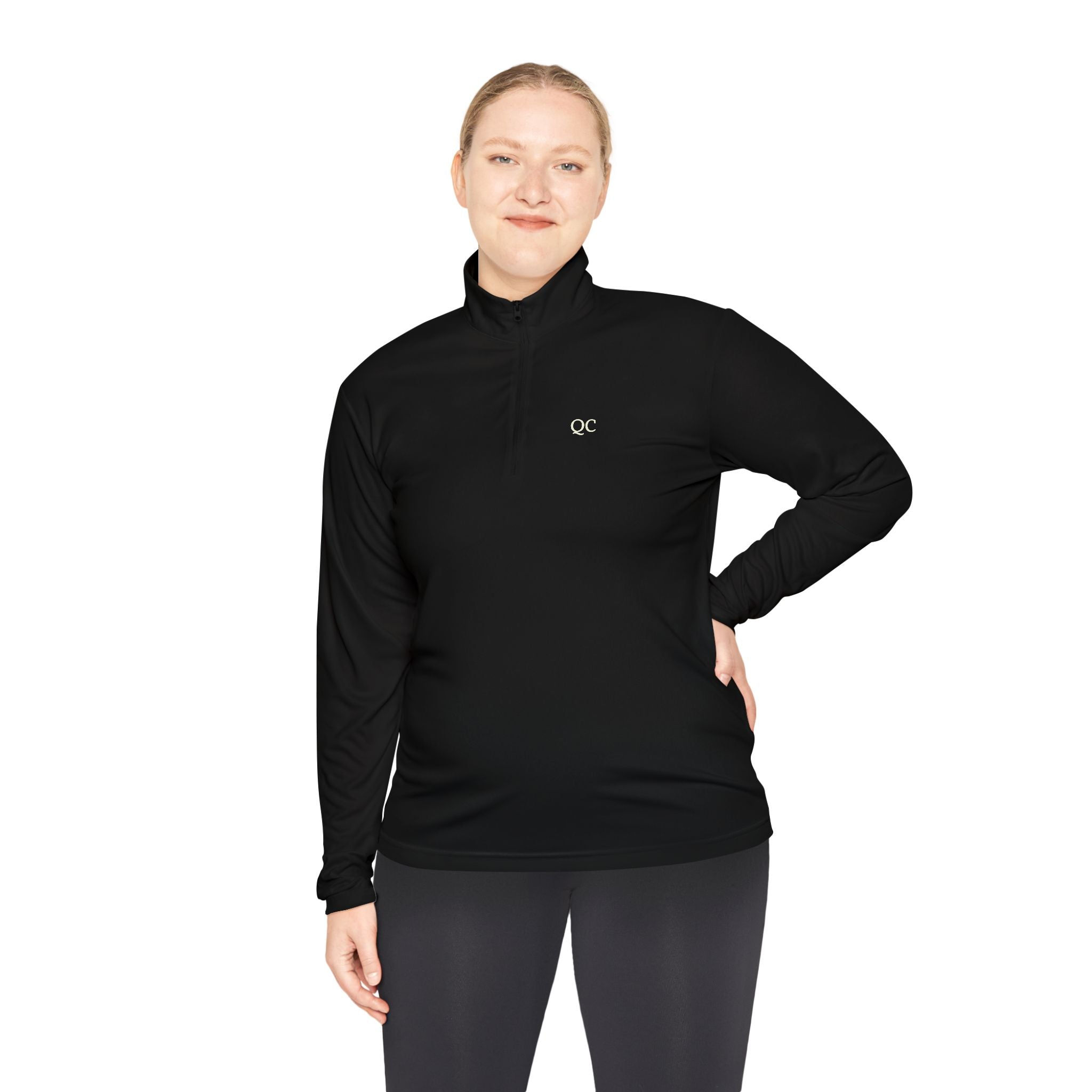Quarter-Zip Pullover — Minimal "QC" Embroidered Casual Pullover