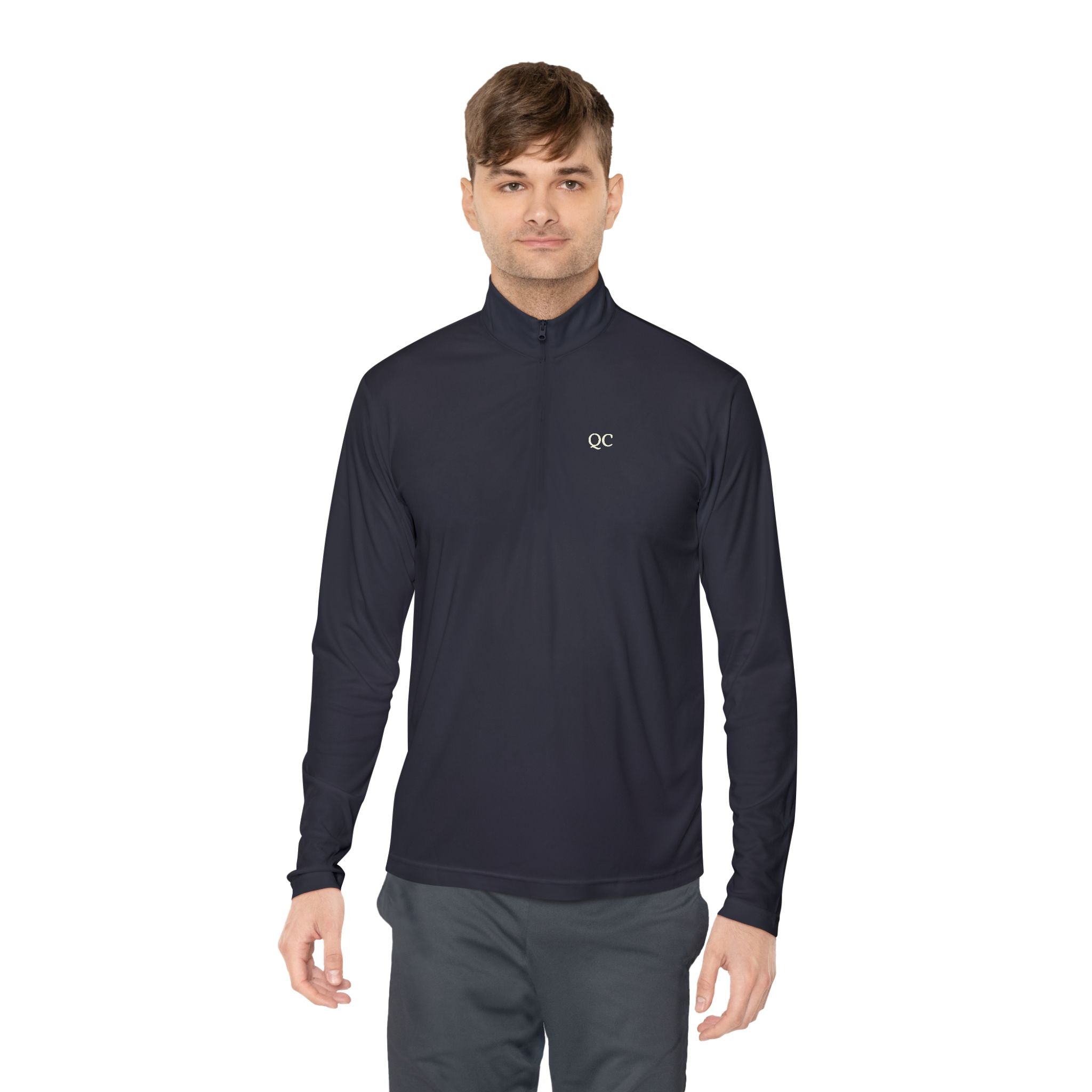 Quarter-Zip Pullover — Minimal "QC" Embroidered Casual Pullover