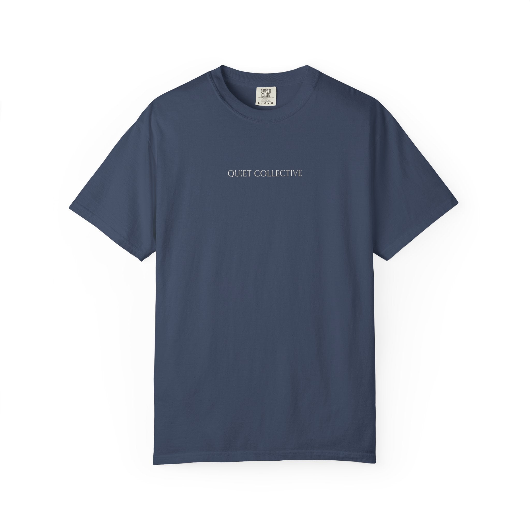 Quiet Collective minimalist logo T-Shirt | small chest text, white