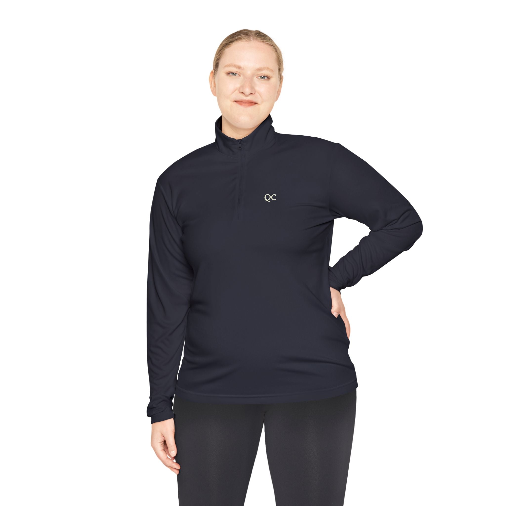Quarter-Zip Pullover — Minimal "QC" Embroidered Casual Pullover