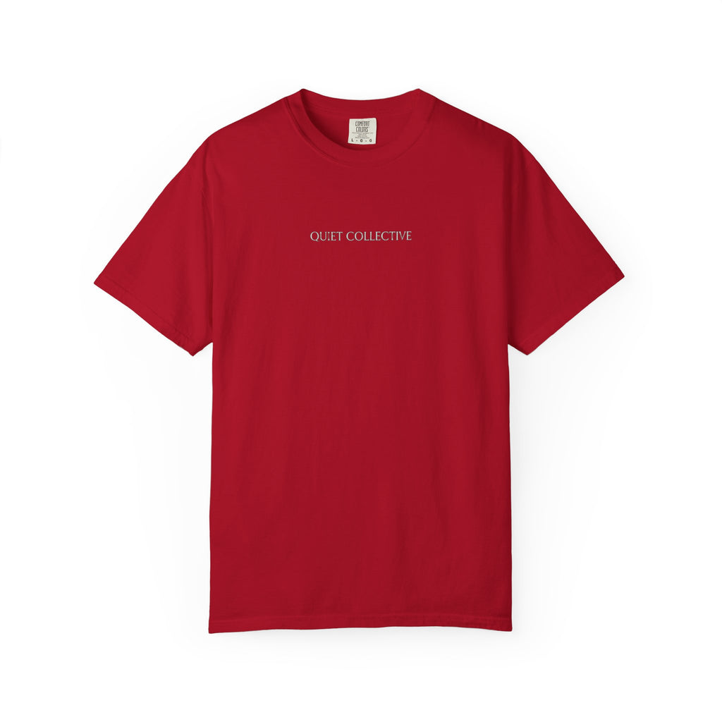 Quiet Collective minimalist logo T-Shirt | small chest text, white
