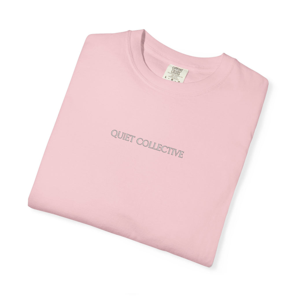 Quiet Collective minimalist logo T-Shirt | small chest text, white