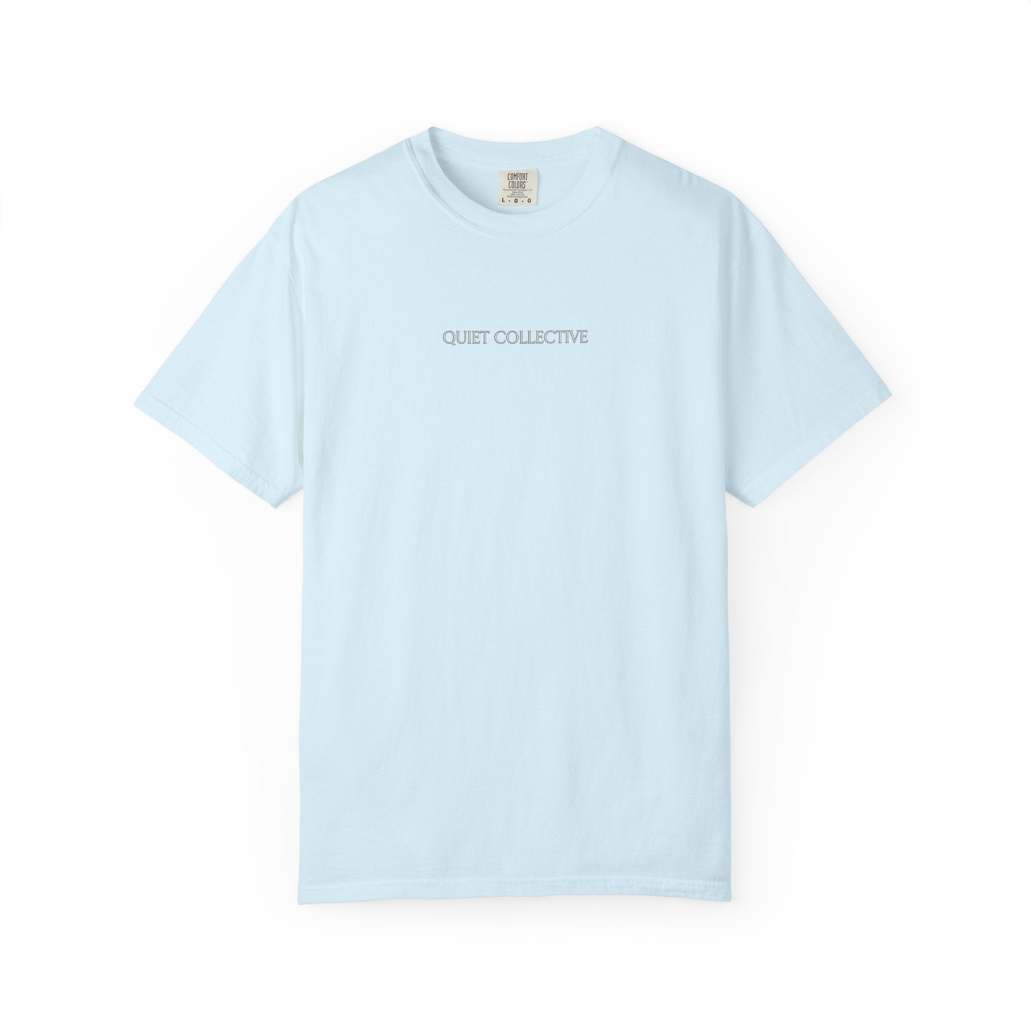 Quiet Collective minimalist logo T-Shirt | small chest text, white