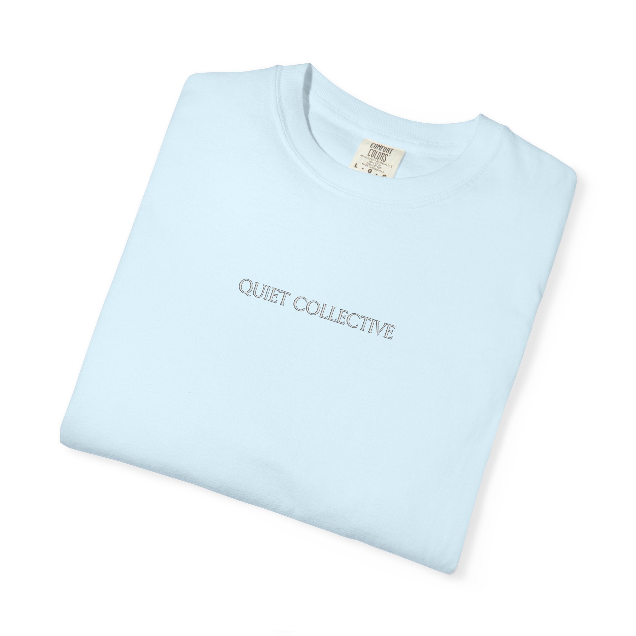 Quiet Collective minimalist logo T-Shirt | small chest text, white